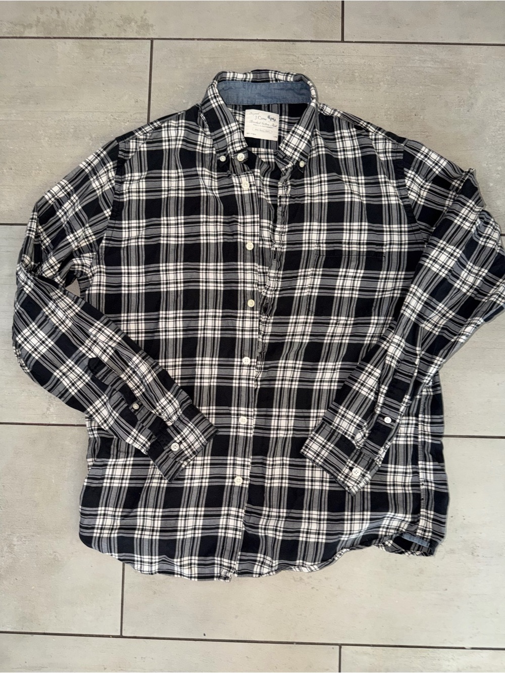 J.Crew Brushed Cotton Plaid Button Down Shirt Men’s Large Black Gray